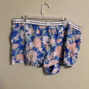 Victoria's Secret Floral Boxer Sleep Shorts Logo  Size XXL Comfy Blue Pink